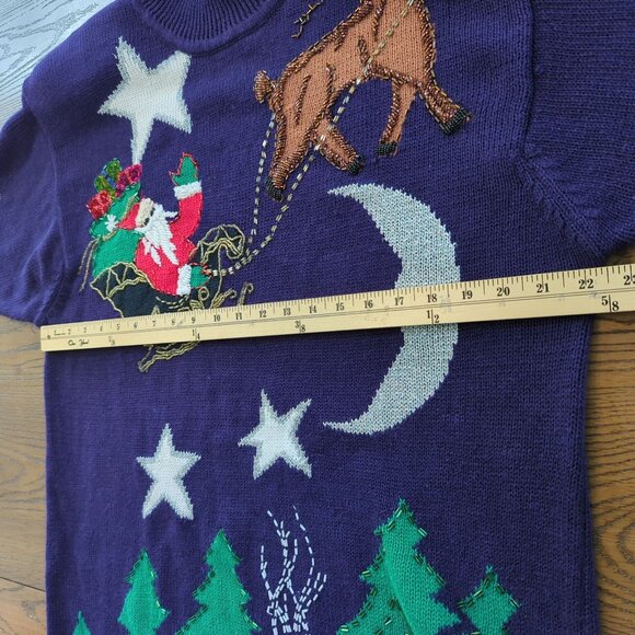 Vintage IB Diffusion Sport Christmas Purple Sweater L Santa Claus Beaded 90s - Picture 13 of 16